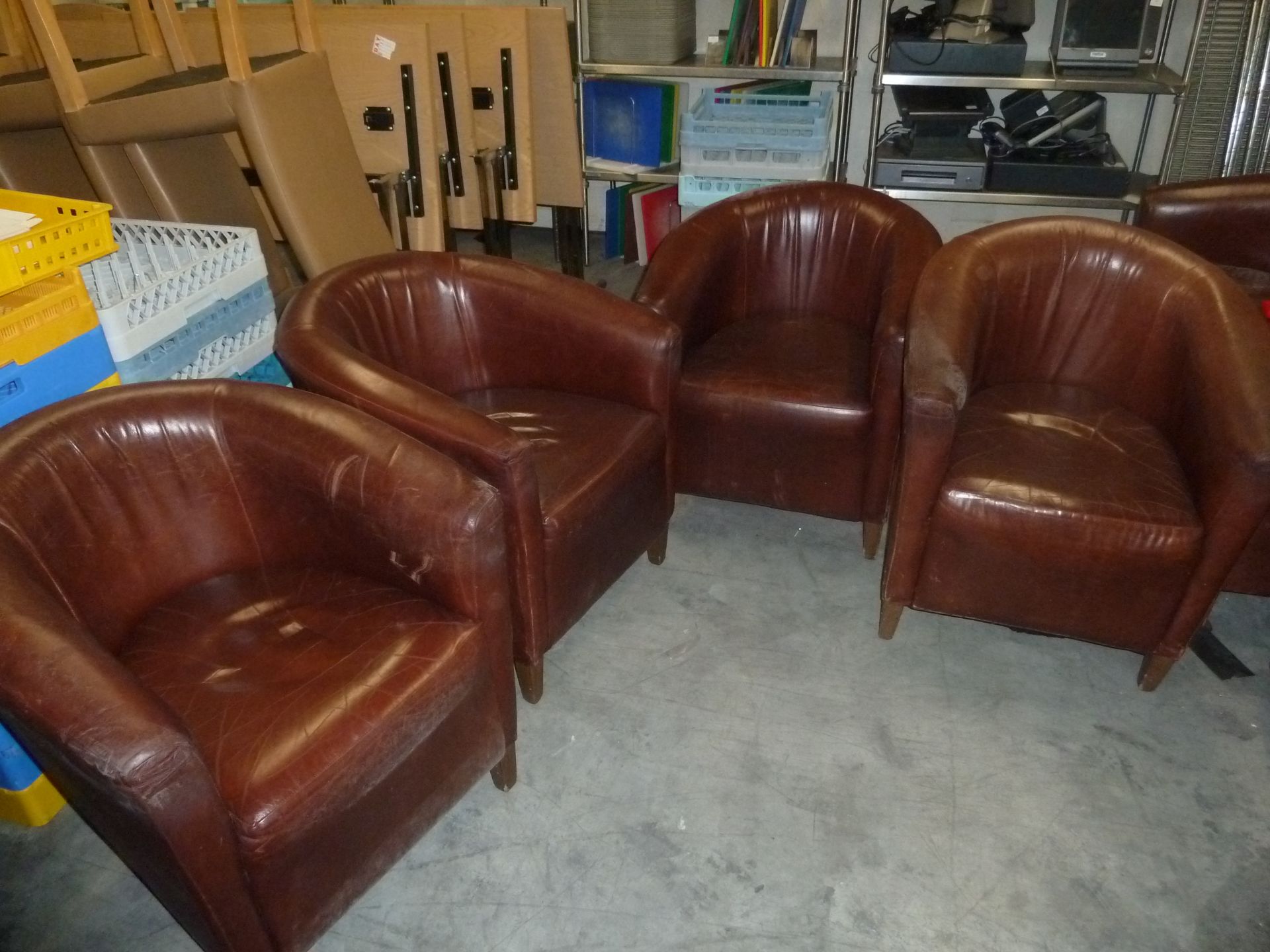 *tan leather tub chairs x 4 with a lovely patina