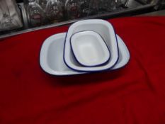 *blue and white enamel dishes - approx. x 18 various sizes