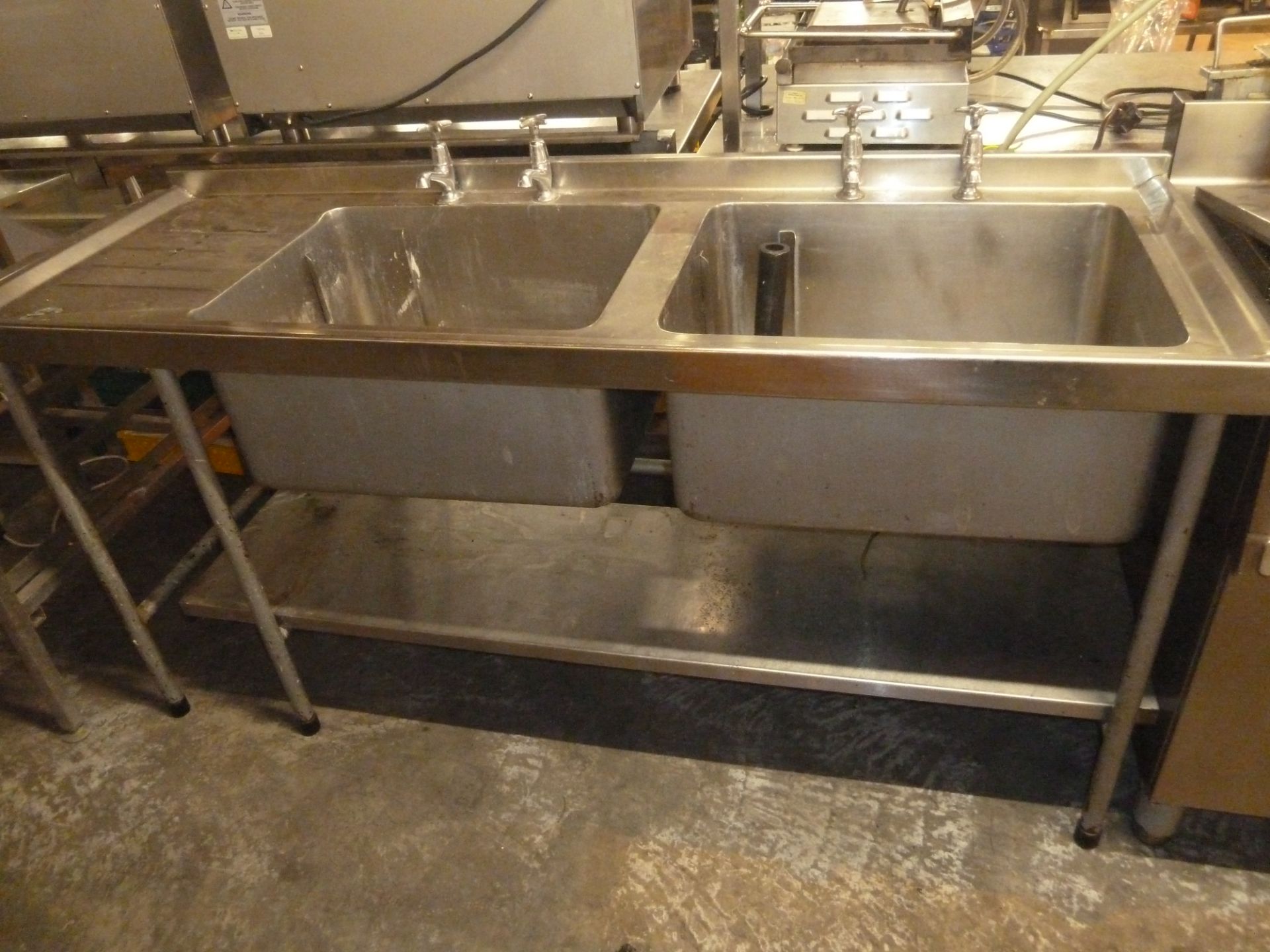 *S/S double sink with under shelf and 2 pairs of taps 1750w x 610d x 870h