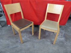 *cream/brown upholstered dining chairs with beech frames x 7