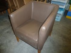 *brown faux leather tub chairs x 2