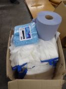 *large quantity of mop heads, blue room and blue cloths