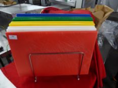 *S/S wire rack with selection of chopping boards x 8