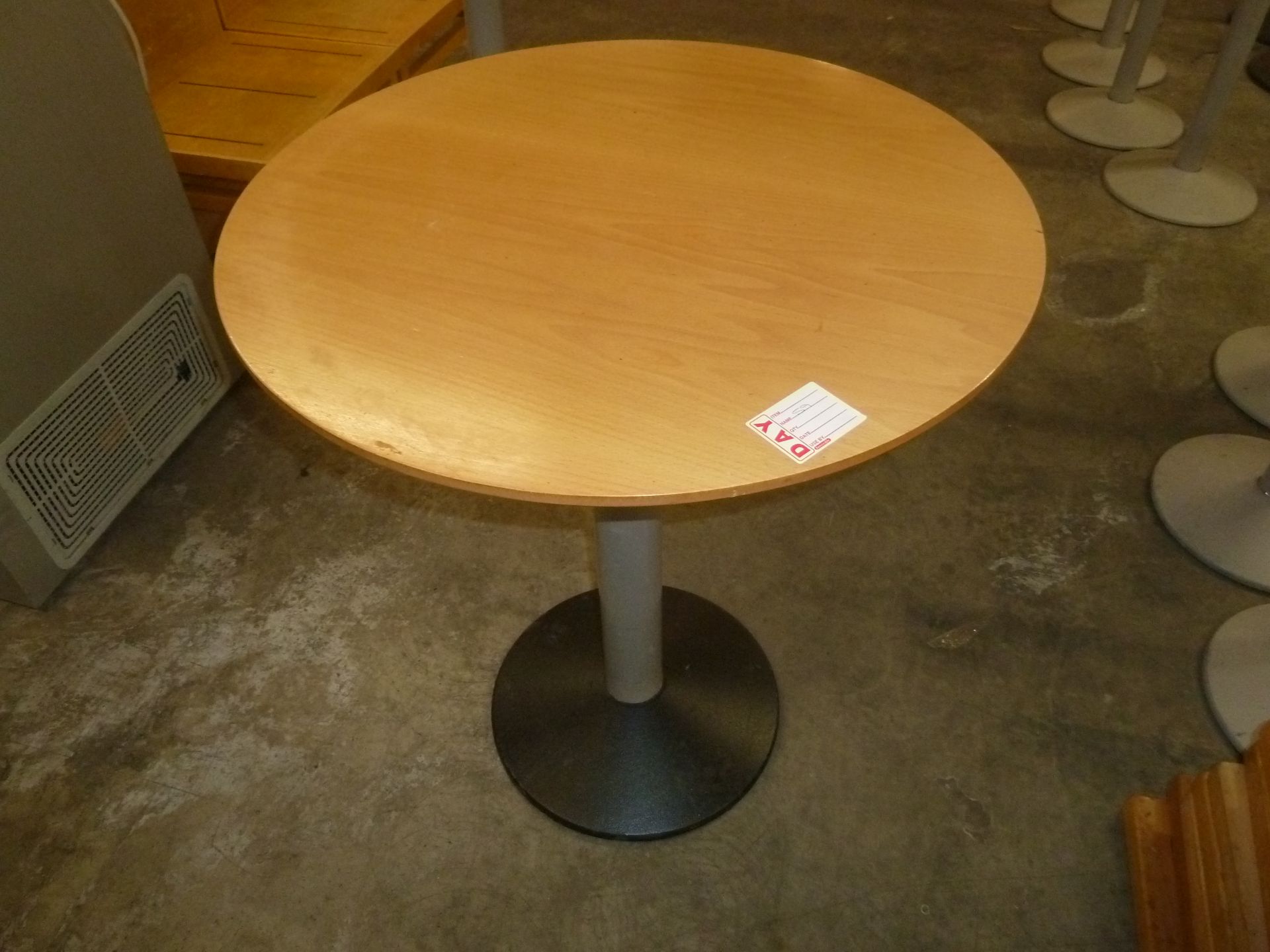 *round wooden topped tables x 4 700diam x 760h