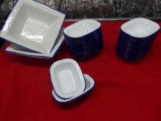 *blue and white enamel dishes - 2 large, approx. 40 small