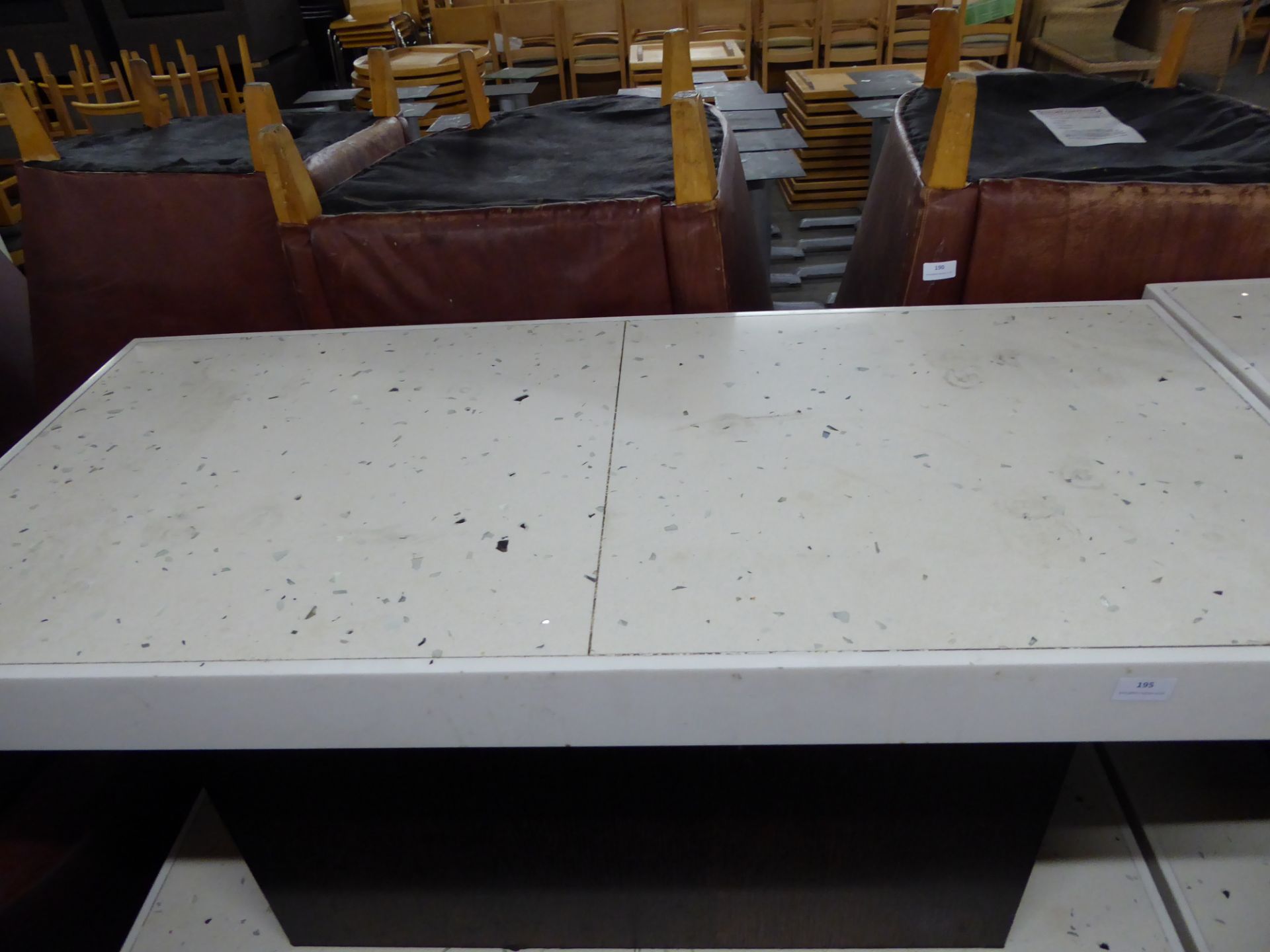 *heavy coffee table with wooden base and white speckled granite effect top - Image 3 of 3