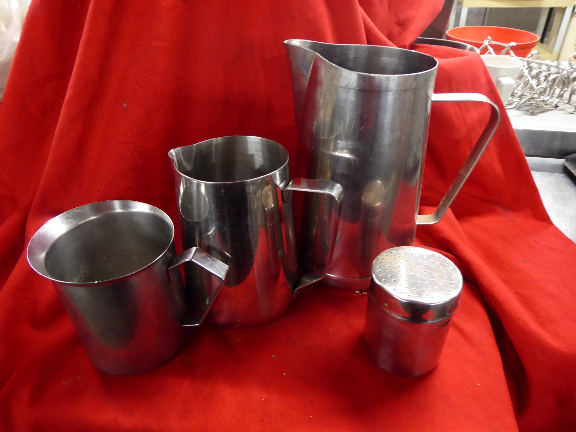 *selection of S/S milk jugs - various sizes and chocolate shaker x approx. 8 items