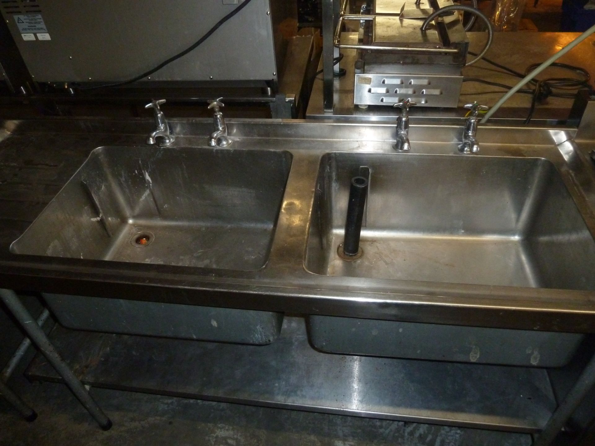 *S/S double sink with under shelf and 2 pairs of taps 1750w x 610d x 870h - Image 2 of 2