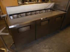 *True pizza prep bench chiller with saladette 3 doors with gastronomes 1850w x 760d x 900h