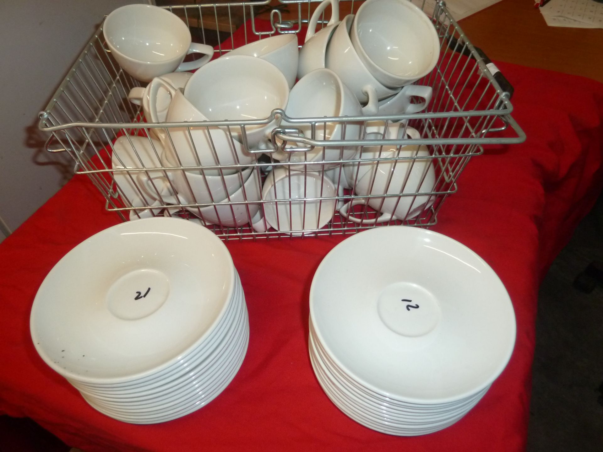 *white coffee cups with saucers approx. 24 with shopping basket - Image 2 of 2