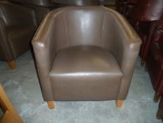 *brown faux leather tub chairs x 2