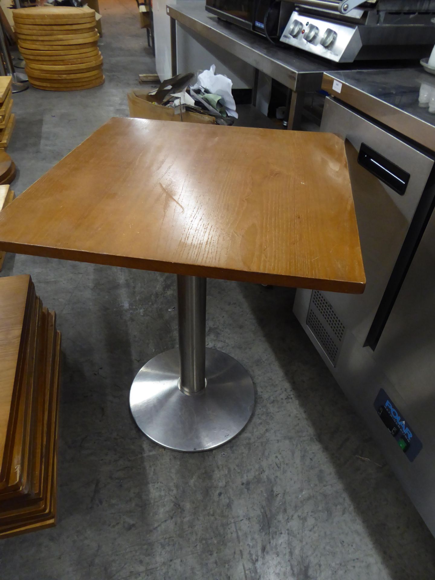 *square wooden topped tables x 2 600w x 600d x 750h