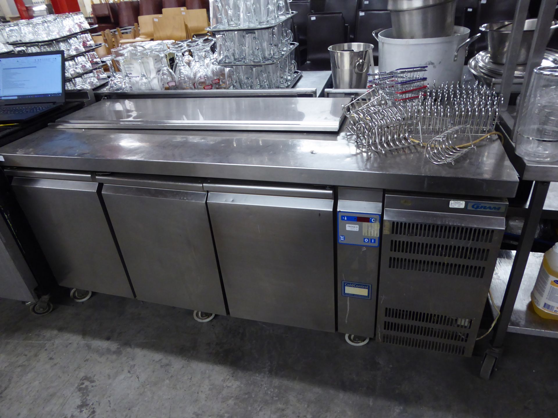 *Gram 3 door cooler with saladette prep top on castors 1800w x 710d x 850x