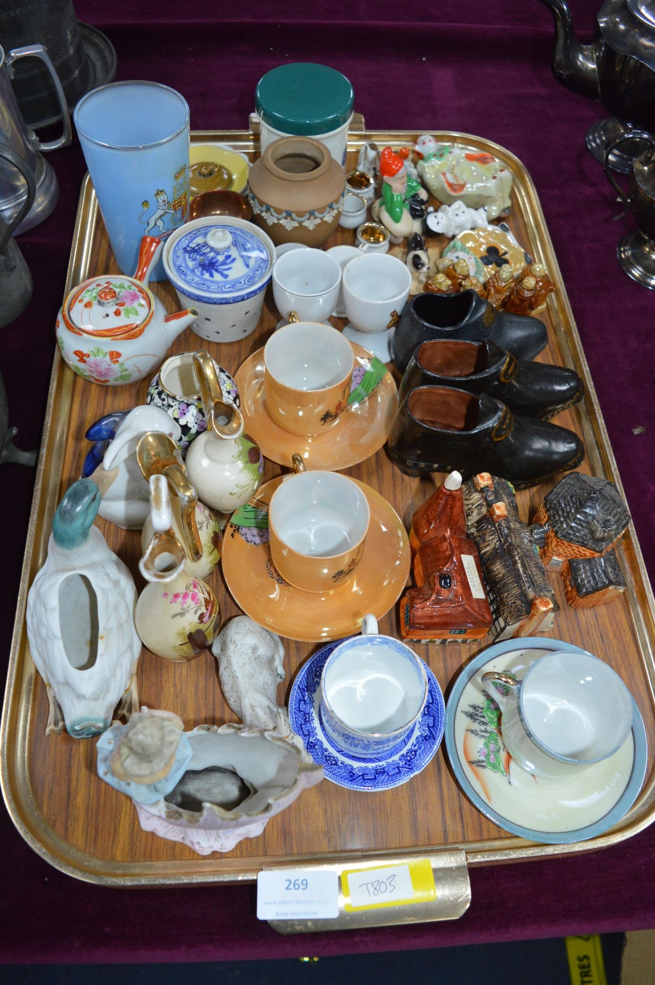 Tray Lot of Collectibles, Porcelain Cups & Saucers