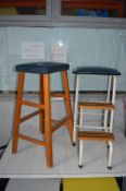 Folding Metal Step Stool and a Wooden Kitchen Stoo