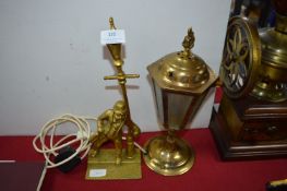 Brass Lamp and a Brass Lamp Stand Ornament
