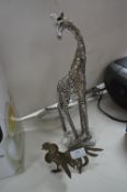 Brass Cockerel and a Giraffe Ornament (AF)