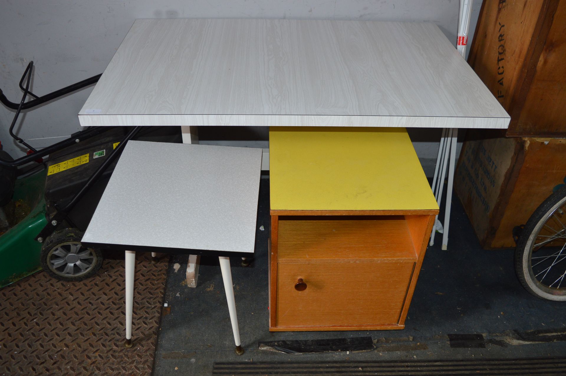 Retro Formica Topped Table plus Side Table and Cab