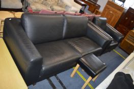 Black Leather Two Seat Sofa and Armchair