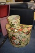 Half Moon Linen Bin and a Waste Basket with Floral