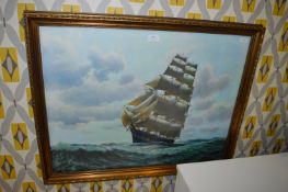 Gilt Framed Print of a Sailing Ship