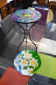 Coloured Glass Dish and Metal Framed Side Table