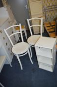 Two White Painted Bentwood Chairs and Fruit Crate
