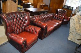 Red Leather Chesterfield Three Piece Suit Comprisi