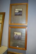 Pair of Wooden Framed Prints of Lavender Fields