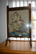 Fire Screen with Tapestry Ship Design