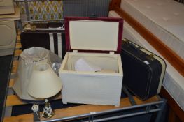 Small Ottoman, Lampshades and Two Suitcases