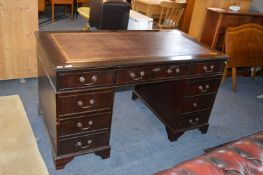 Mahogany Effect Lather Topped Double Pedestal Desk