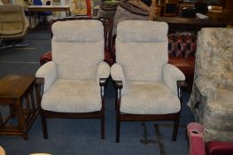 Pair of High Seat Chairs with Pale Grey Upholstery