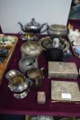 Metal Boxes, Teapots, Hip Flasks, etc.