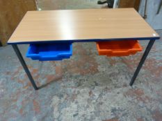 Five School Desks with Red & Blue Plastic Tray Drawers