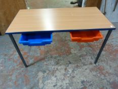 Five School Desks with Red & Blue Plastic Tray Drawers