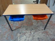 Five School Desks with Red & Blue Plastic Tray Drawers