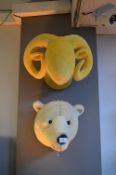 *Two Soft Toy Wall Mounted Stuffed Heads - Polar Bear and a Ram