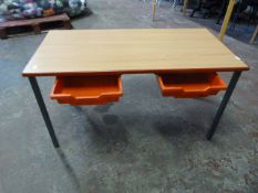 Five School Desks with Red Plastic Tray Doors