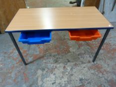 Five School Desks with Red & Blue Plastic Tray Drawers