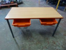 Five School Desks with Red Plastic Tray Doors