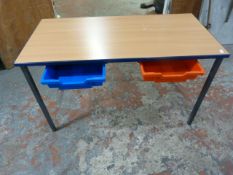 Five School Desks with Red & Blue Plastic Tray Drawers