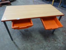 Five School Desks with Red Plastic Tray Doors