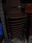 Ten Brown Plastic Stackable Chairs