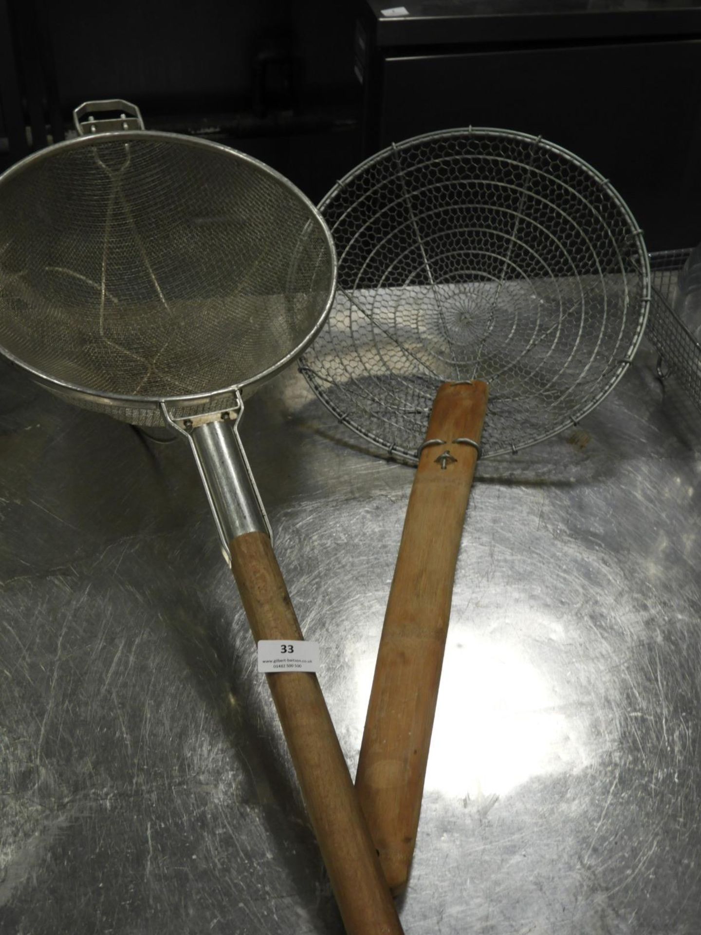 *Two Large Wooden Handled Strainers