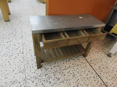 *Three Drawer Serving Unit with Galvanised Top on Butcher Block Style Legs