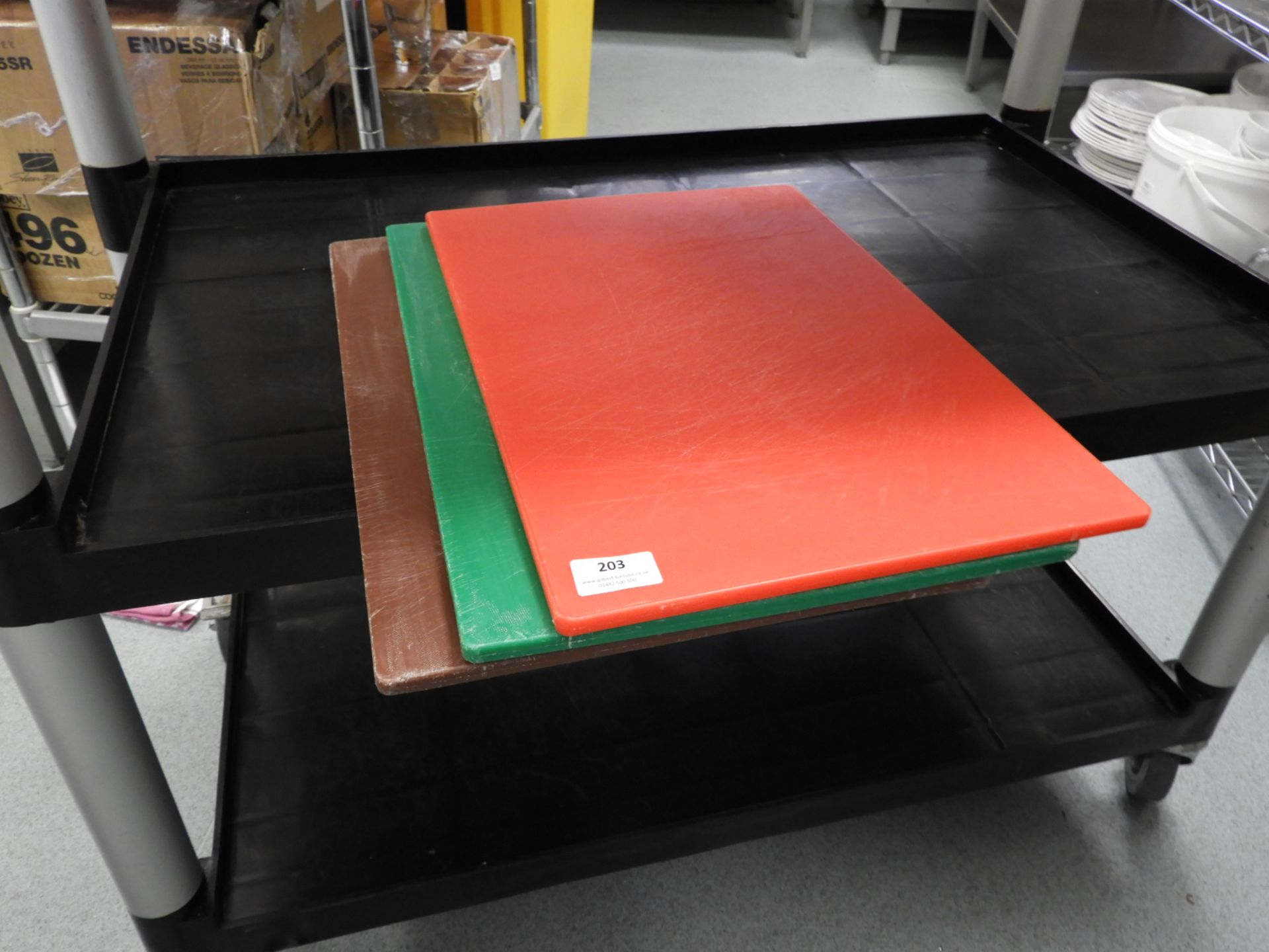 *Three Polyethene Chopping Boards (Brown, Green, and Red)