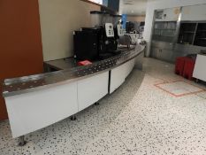 *Curved Stainless Steel Topped Self Service Counter with Butcher Block Top 4.7m Long