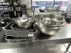 *10 Assorted Stainless Steel Trays, Bowls, etc.