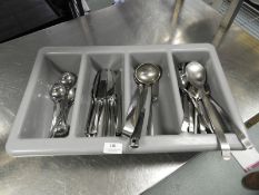 *Four Compartment Cutlery Tray Containing Stainless Steel Cutlery, Serving Spoons, etc.